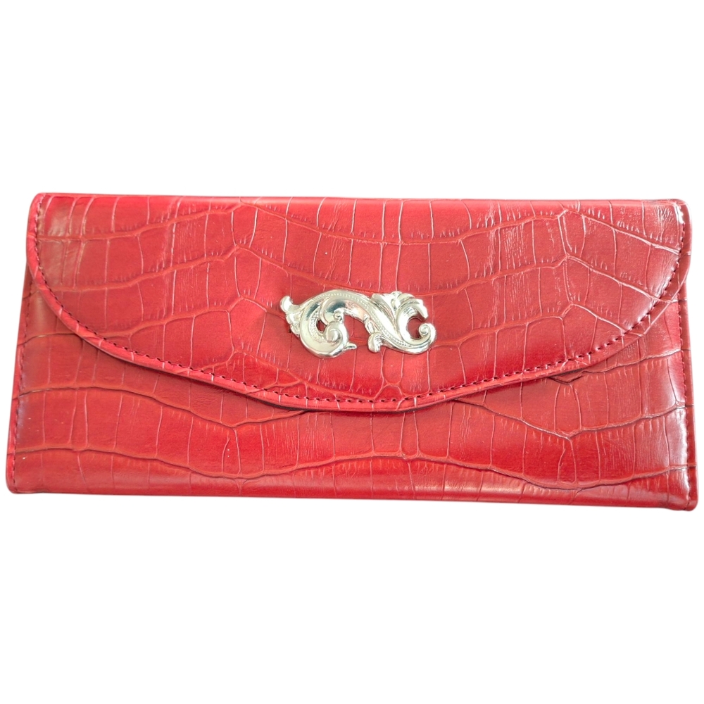 NEW - ROLFS Elegant Faux Red Crocodile-Embossed Clutch Wallet